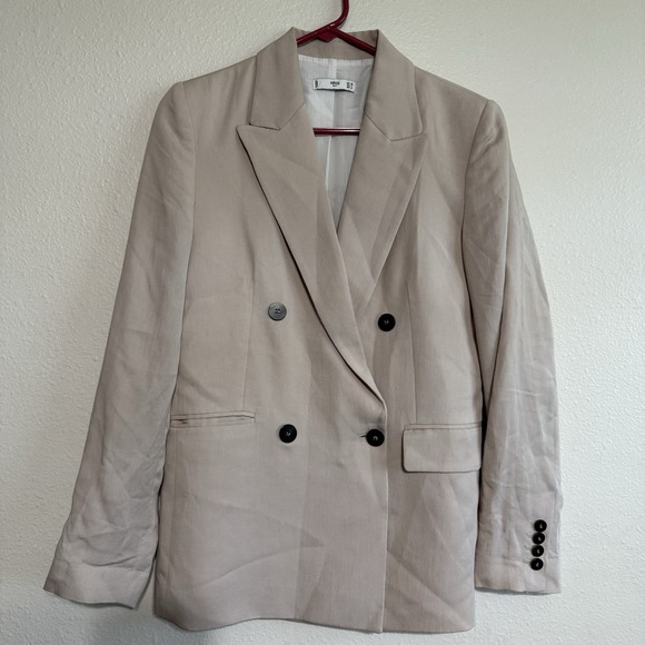 Mango Jackets & Blazers - Mango MNG Blazer Small‎ 4 Tan Cream Double Breasted Lined Jacket Oversized Fit